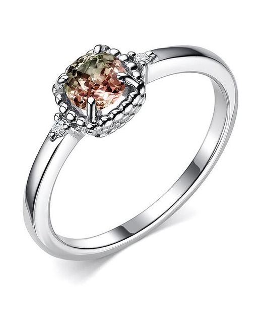 Алькор Ювелирное кольцо из родированного серебра c султанитом искусственным и кристаллами