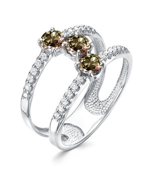 Алькор Ювелирное кольцо из родированного серебра c султанитами искусственными и кристаллами