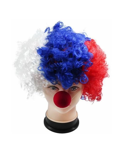 игрушка-праздник Парик Клоуна трехцветный Триколор с носом в комплекте