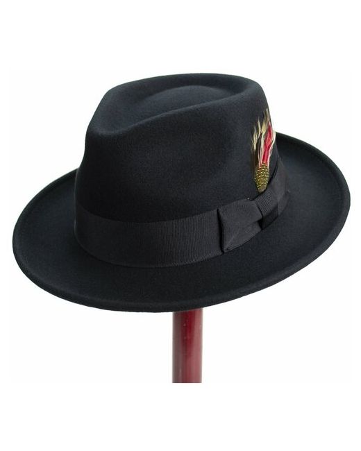 Hathat Шляпа фетровая федора черная с пером