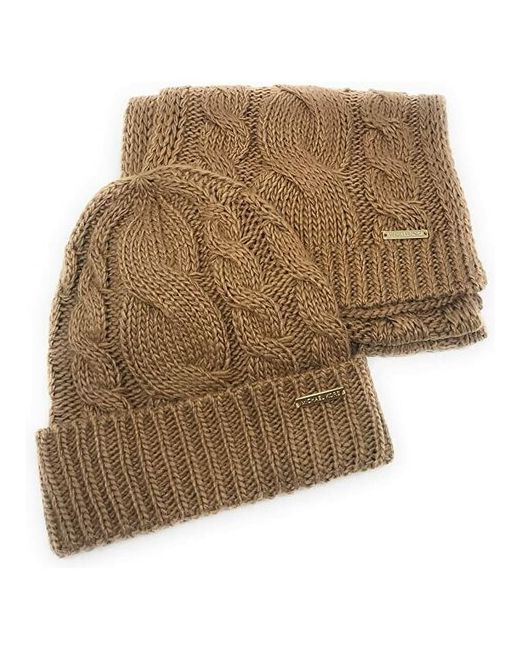 Michael Kors Сет шапка и шарф Scarf And Hat Set Cable Knit BROWN New In Gift Box