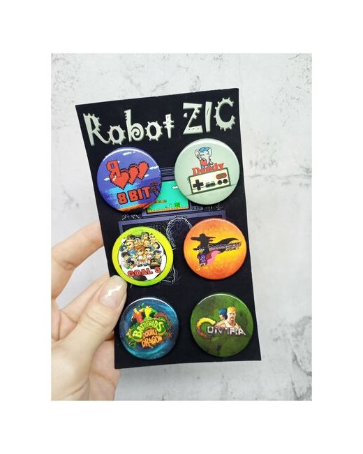 RobotZic Набор значков на рюкзак одежду в подарок Я люблю 8 бит 6шт D38мм