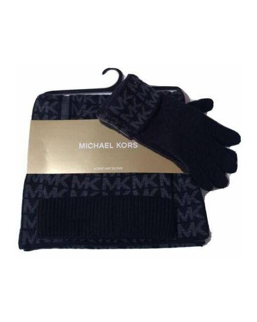 Michael Kors Набор шапка шарф перчатки черный в серую монограмму