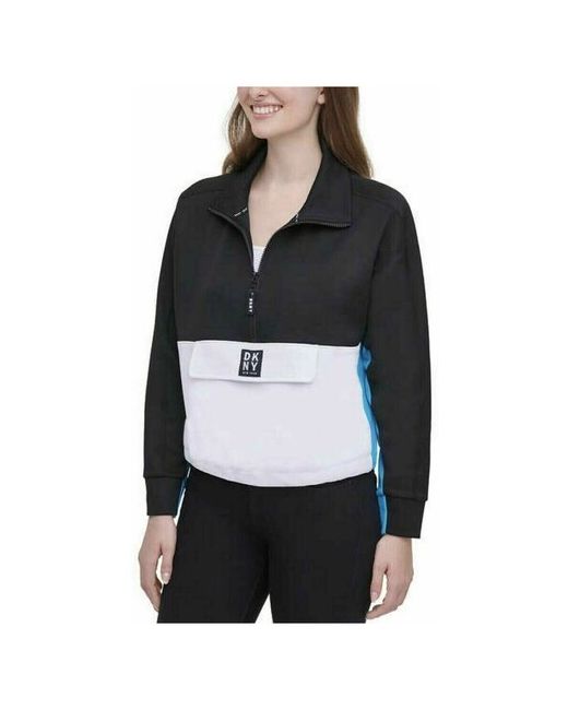 Dkny Свитшот M черно-белый с молнией на половину длины карман липучке груди Sport Half 1/2 Zip Pullover W Front Pocket