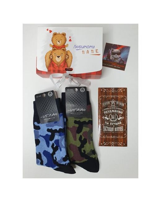 Игла Подарочный набор мужских носков Стратегический запас камуфляж размер 42-44 комплект 4 штуки коробка конверт для денег мини открытка