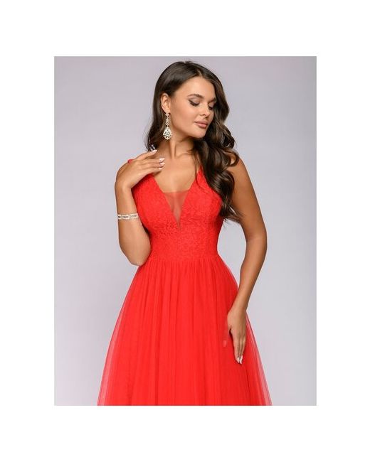 1001dress Платье красного цвета длины макси с кружевной отделкой без рукавов
