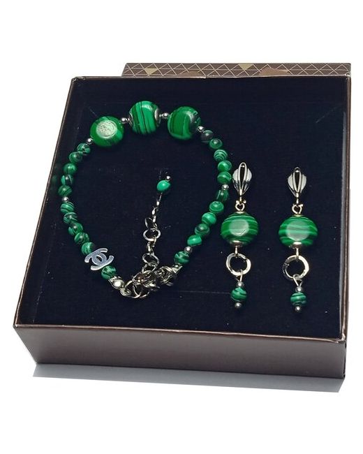 AV Jewelry Малахит натуральный комплект украшений серьги и браслет из малахита размер 17-22 ручной работы подарок маме девушке