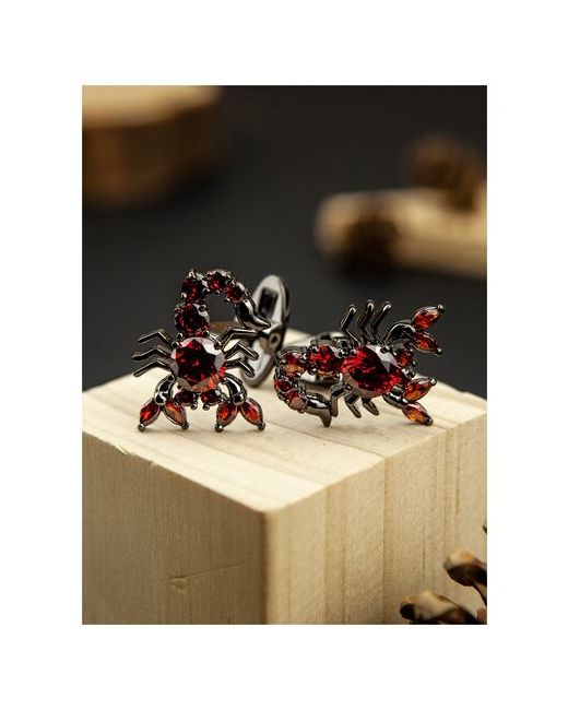 2Beman Запонки Скорпионы из темной стали с камнями рубинового цвета