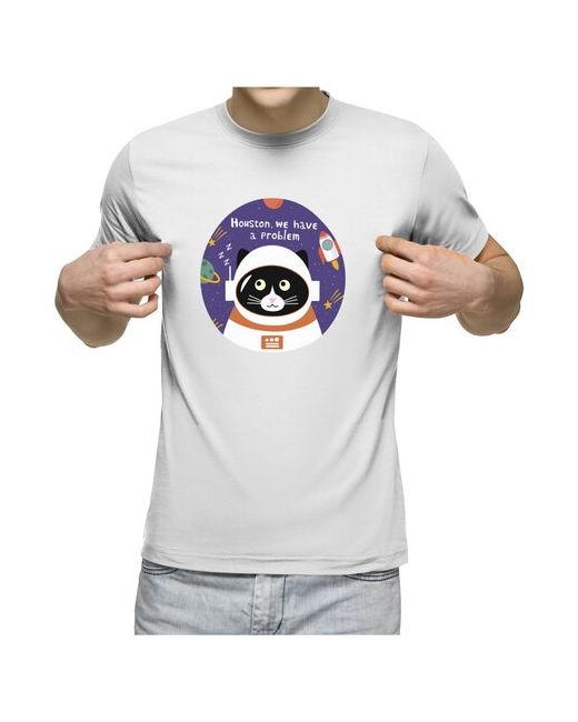 US Basic футболка Котик космонавт Хьюстон у нас проблема M меланж