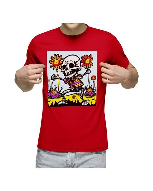 US Basic футболка Скелет и цветы. Skeleton and flowers M