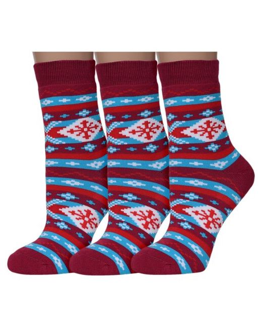 Хох Комплект из 3 пар женских махровых носков gz-3r18 бордово-голубые размер 23