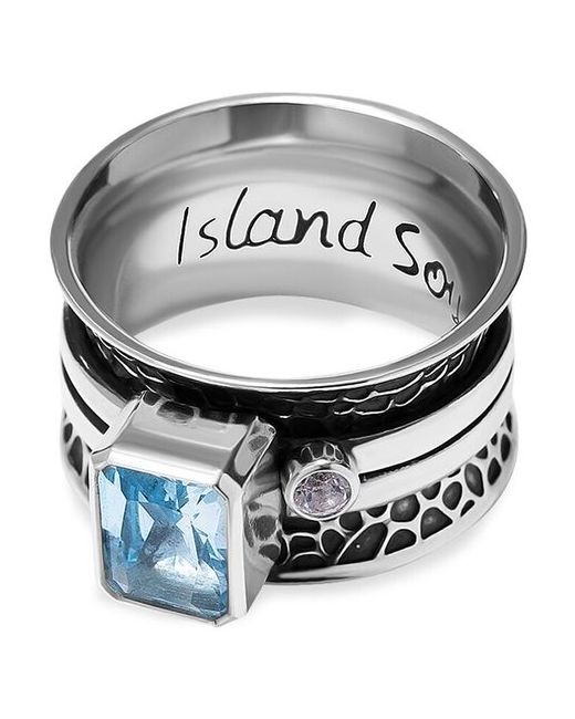 Island Soul Кольцо из серебра рустик с прямоугольным голубым и белым топазами фасет размер 18