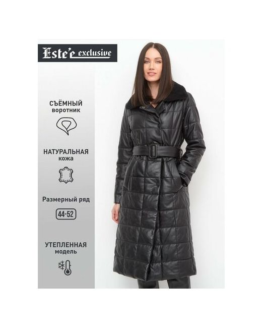 Este'e exclusive Fur&Leather Пальто из натуральной кожи удлиненное теплое с поясом в комплекте