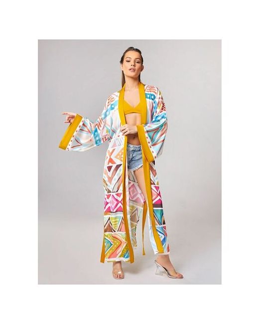 Alza Пляжный халат в стиле кимоно шелковый длинный на купальник для пляжа пляжное халат-кимоно летний пляж атласный