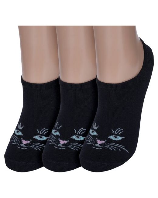 Красная Ветка Комплект из 3 пар женских ультракоротких носков черные размер 23-25