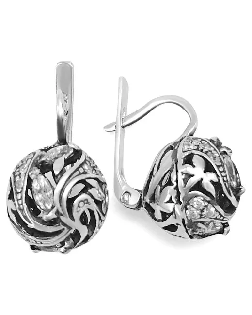 Юмила Серьги серебряные серебро 925 пробы ювелирное украшение Изабель с камнем круглые необычные модные вечерние сережки шарики.