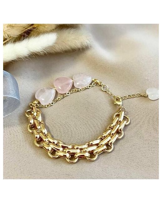 Soti designer jewelry Браслет с розовым кварцем на цепи и замочке в форме сердца