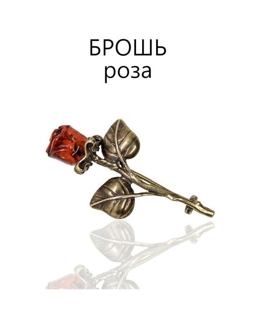 Loverna.shop Брошь цветок роза латунь янтарь