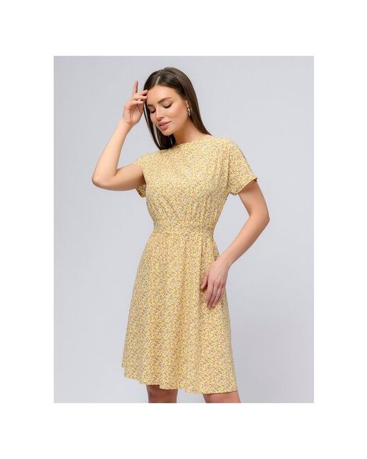 1001dress Платье желтого цвета с принтом длины мини короткими рукавами