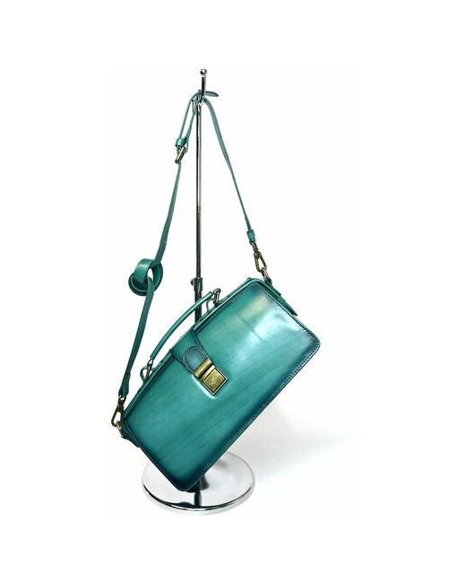 Vera Pelle бирюзовая итальянская сумка саквояж кросс боди из натуральной кожи ручной работы.