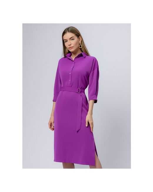 1001dress Платье-рубашка фиолетового цвета длины миди с отложным воротником и поясом
