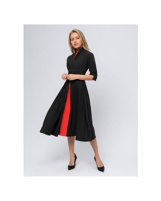 1001dress Платье черного цвета длины миди с красной вставкой
