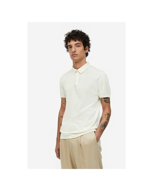H & M Рубашка поло узкого кроя из смесового шелка кремовый XS