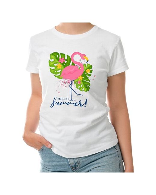 Roly футболка Привет лето Тропическая иллюстрация с фламинго. L