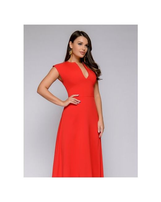1001dress Платье красного цвета длины макси с глубоким декольте