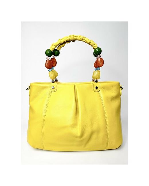 Richezza эксклюзивная желтая сумка из мягкой натуральной кожи с ручками бусами collar borsa