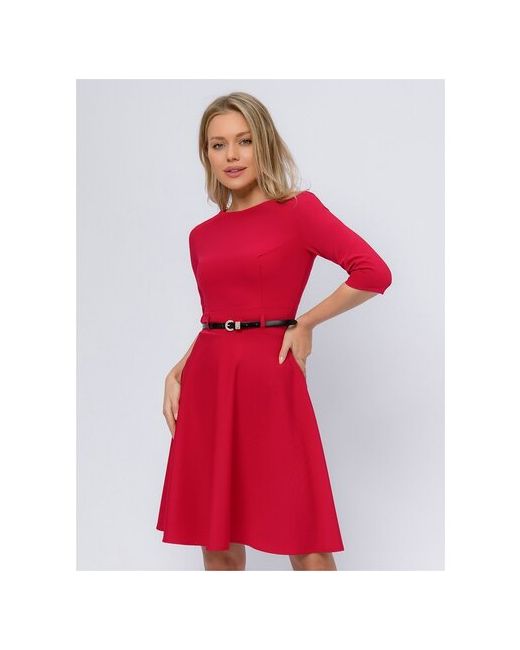 1001dress Платье красного цвета с рукавами 3/4 и расклешенной юбкой