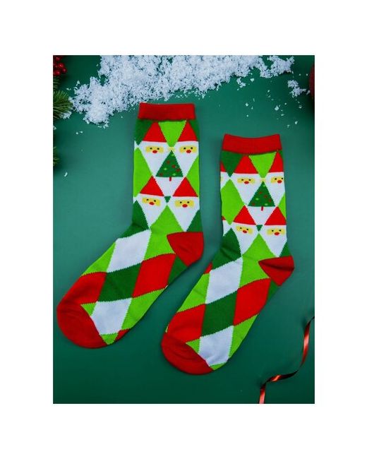 2Beman Носки носки унисекс новогодние с Дедами Морозами в ромбик р.38-44