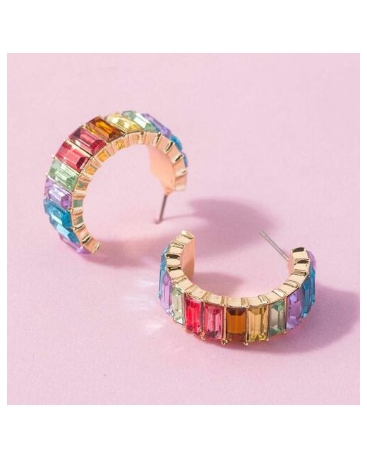 Wonka Серьги кольца бижутерия с камнями Сережки колечки разноцветные украшения
