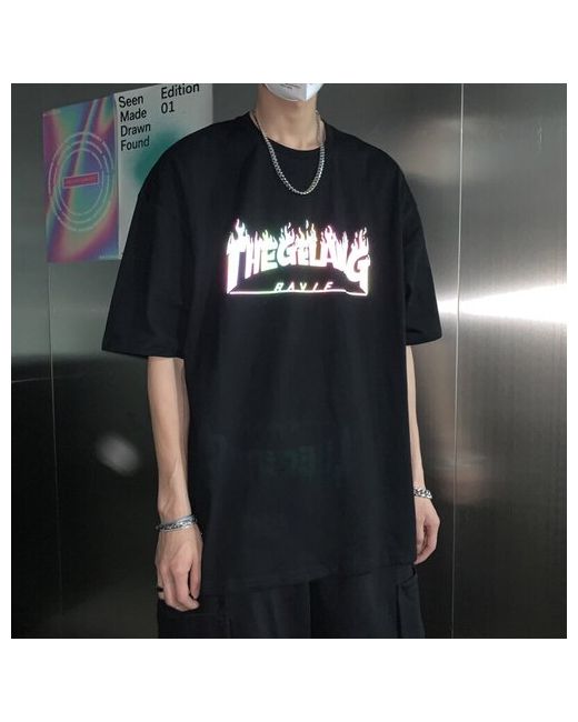 нет Футболка с светоотражающим принтом Уличная одежда японский стиль Харадзюку футболка летняя Т-образный Хип-хоп