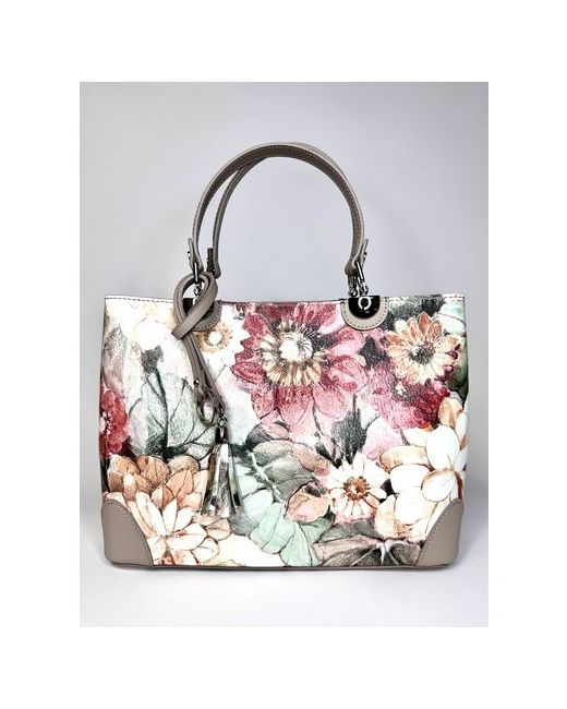 Vera Pelle формованная итальянская сумка тоут формат А4 из натуральной кожи с короткими ручками летним цветочным принтом