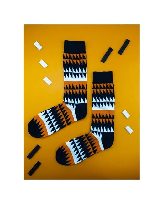 2Beman Носки разноцветные унисекс черно-оранжевые с треугольниками р.39-44