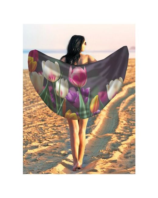 JoyArty Парео и Пляжный коврик Весенние тюльпаны трикотаж диаметр 150 см