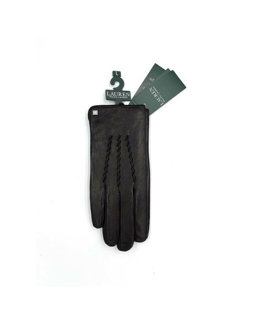 Ralph Lauren Перчатки L черные кожаные с тремя прошитыми декоративными полосами из кожи Lauren Whipstitched Points Touchscreen Black Leather Gloves