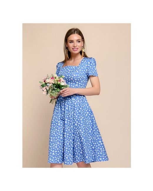 1001dress Платье голубого цвета с цветочным принтом длины миди в стиле ретро