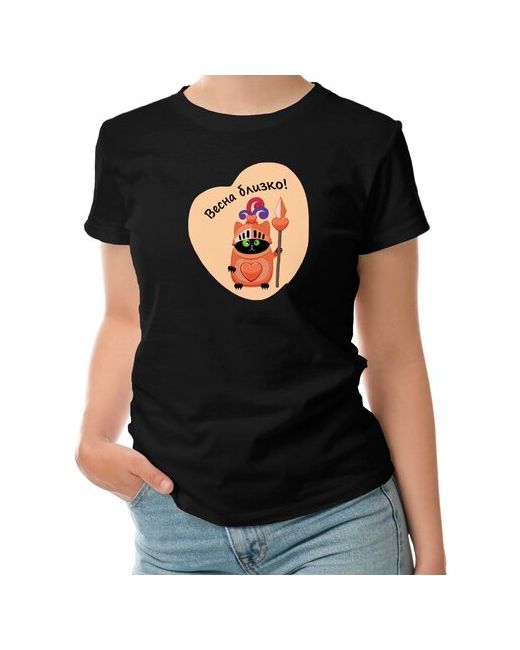 Roly футболка Черный кот в рыцарских доспехах с сердечками L