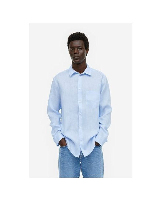 H & M Essentials 17 льняная рубашка светло S