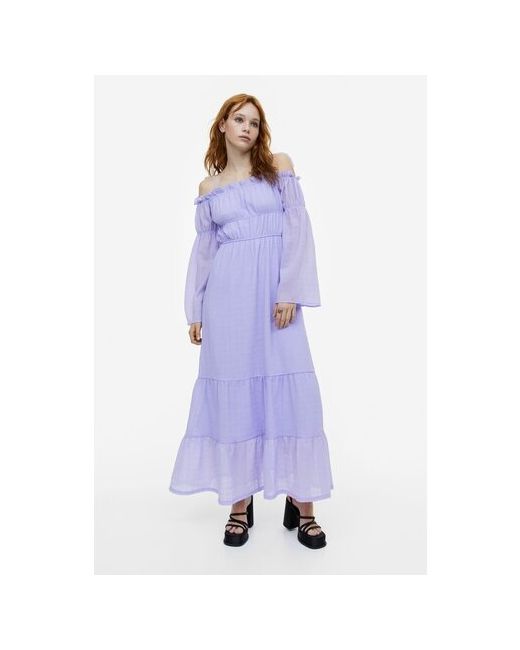 H & M Ярусное платье макси с открытыми плечами лиловый L