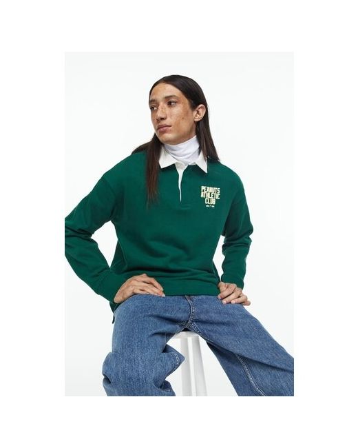 H & M Рубашка поло свободного кроя с принтом темно-зеленый/разноцветный XS