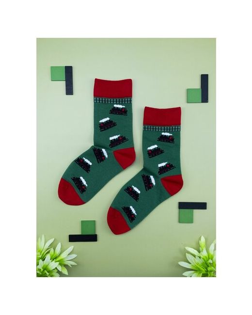 2Beman Разноцветные носки зеленые с паровозами р.38-43