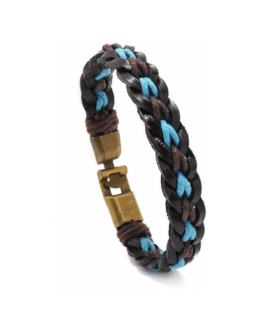 Croco Gifts Браслет кожаный с заклепками плетеный 215 см коричнево-голубой