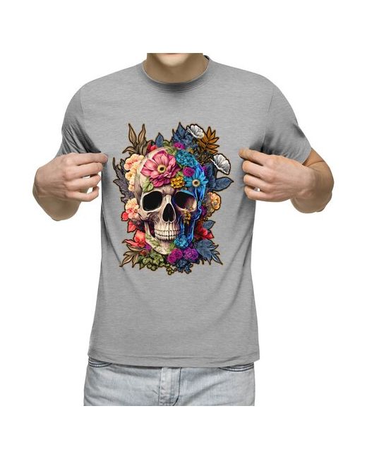 US Basic футболка Череп украшенный растениями и цветами XL меланж