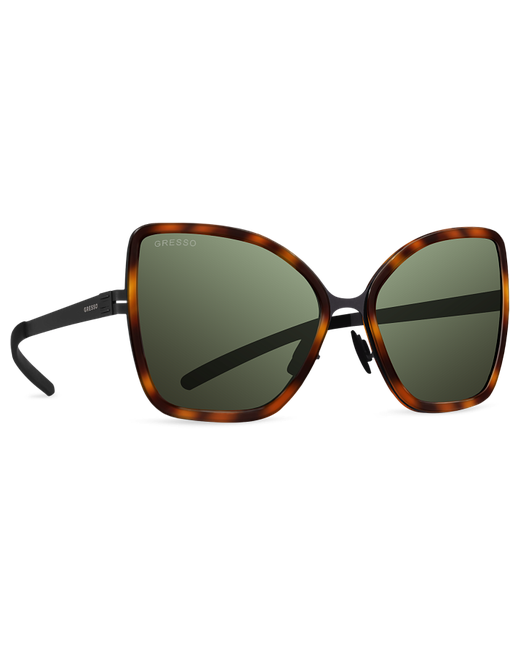 Gresso Титановые солнцезащитные очки Claudia бабочка зеленые фотохромные кант коричневый тортуаз