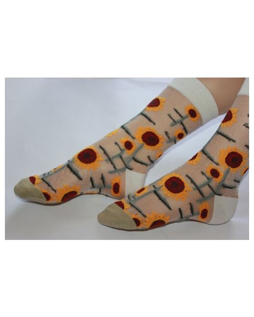 Frida Летние носки в сеточку прозрачные яркий принт вышивка Цветы Персик Клубника Авокадо Подсолнух 35-41 размер
