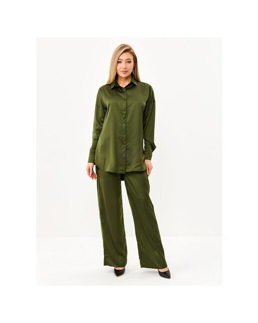 Pallazio Костюм шелковый брючный атласный пижамный офисный зеленый