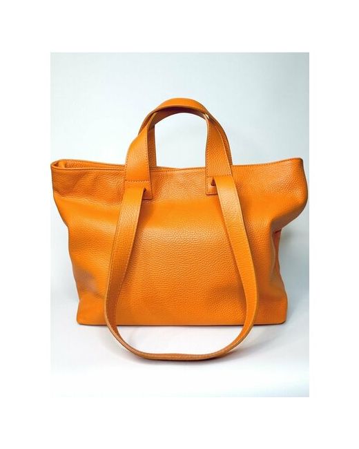 Vera Pelle апельсинового цвета оранж сумка шоппер 4 ручки из фактурной натуральной мягкой кожи